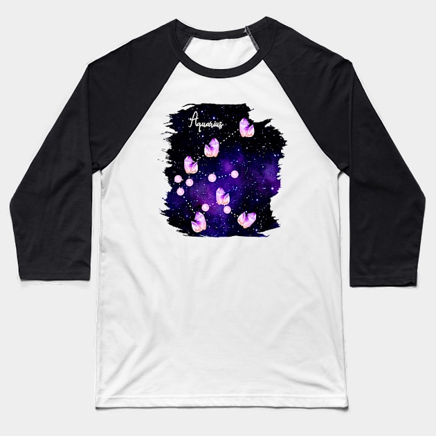 Star Signs and Birth Stones - Aquarius in Amethyst Baseball T-Shirt by AnnieBCreative